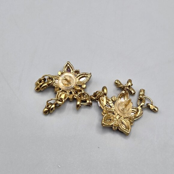 Gold Tone Red Stone Dangle Earrings Bundle Thai Balinese Boho - Picture 6 of 8